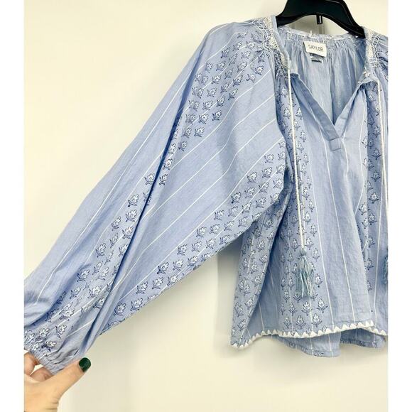 SAYLOR embroidered smocked neckline Julissa Peasant Top Size XS blue floral - Picture 5 of 9